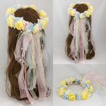 お色変更OK♪花冠 (大人用）ボリュームリボン　花嫁　ヘッドドレス　アーティシャルフラワー　ウェディング　海外挙式　ガーデン　ピアノ　発表会　カチューシャ　フラワーガール　リングガール