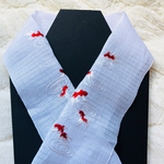 金魚の刺繍半襟（半衿）夏用 小千谷縮 赤