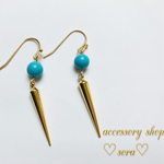 ターコイズとメタルのシンプルピアス／イヤリング