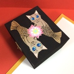 原画●猫のマーメイドと蓮の木箱●絵●イラスト●絵画●アート●小物入れ