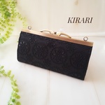 もこみんさまご予約品♪ファスナーつき口金長財布　黒レース×リバティフェリシテ
