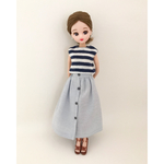 リカちゃん服♡ボーダーTとスカートのセット（水色）