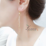 ロングウェーブスティックハート💕クリスタルチェーン⛓ピアス／イヤリング