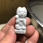 新潟産天然グレー翡翠手彫り・招き猫・ハンコ・印鑑