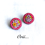 サークル小花柄刺繍ピアス/イヤリング