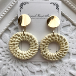 【SALE】大ぶり☆ラタン×メタルウェーブピアス