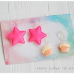 限定１＊50%OFFSUMMERSALE!!♪夏の絡まないヘアゴム（星とカップケーキ②）4本セット
