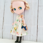 ドール用 ボタニカルフラワー ワンピース（ブルー襟）ブライス リカちゃん 