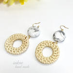 ラタン&ターコイズ ホワイト ピアス/イヤリング/ノンホールピアス 夏