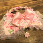 犬の首輪・猫の首輪　約25～29　cocoちゃんタックリボンチョーカー　薔薇・ピンク・姫