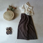 【秋物】リネンタックワイドパンツ裏付き　chocolate