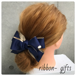 ふんわりリボン【バレッタ】バイカラー♡ヘアゴム変更可能