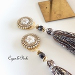 *再販*ラストです！【送料無料】 ❤️antique  button bijou＆タッセルの樹脂ポストピアス/ばね式イヤリング❤️