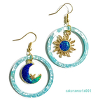 イヤリング変更無料☻Blue 太陽と月アシンメトリーピアス