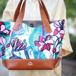 花柄 x leather  トートバッグ