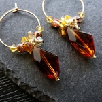 秋冬✨琥珀色のキラキラフープピアス✨ステンレスフープ