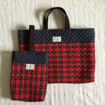 キルティングレッスンバッグ ＆上履き入れ  赤チェック×ソフトデニム