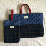 キルティングレッスンバッグ ＆上履き入れ  ブラックウォッチ×ブルーデニム