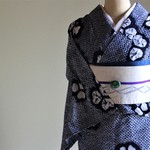 ◇有松鳴海絞り◇【紺】総疋田絞りに上品な三つ葉　一生モノの特別な浴衣　羽のように軽い着心地　裄64.5ｃｍ　木綿　和裁師完全手縫い着物