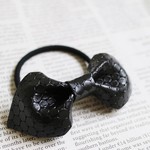 本革リボンヘアゴム　♥柄BLACK♥