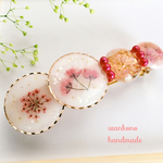 押し花のバレッタ〈white×pink〉