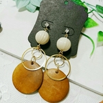 ナチュラルウッドとアクリルビーズのピアス(クリア×ブラウン)