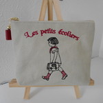 ミニポーチフランス通学の女の子刺繍の帆布のポーチ レッド １４㎝