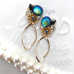 ☆Vintage☆シェルボタンとビジューのゆらゆらピアス/イヤリング
