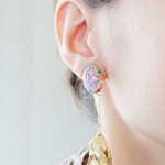 【chimie vintage collection-05 】ドイツヴィンテージガラス製カボションとゴールドリーフのイヤリング・ピアス