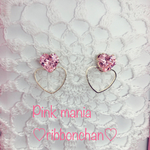 ガーリーハート＆ハート♡ピンクのハートビジュー ピアス イヤリング