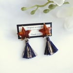 ＊再再…販＊ べっこう風 星とタッセル イヤリング/ピアス