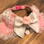 犬の首輪　36～40　cocoちゃんリボンチョーカー　薔薇・ピンク・プリンセス・姫