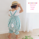 うしろ姿も可愛い ベビー/キッズサルエルパンツ(ミントグリーン花柄とウサギ)90〜100cm