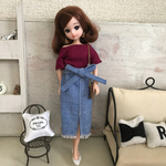 リカちゃん服♡ワインレッドオフショルトップス＆ウエストリボン裾カットオフスカート