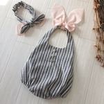 チュールリボンのふんわりサロペット&ヘアバンドセット◇ブリティッシュストライプ柄◇size70,80