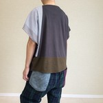 フレンチスリーブのゆるTシャツ007(グレー×カーキ)