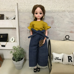リカちゃん服♡マスタード色トップス＆ウエストリボン裾カットオフワイドパンツ♡リアルクローズ
