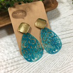 透かしパーツの夏色大ぶりピアス♡アロハ(ブルー)