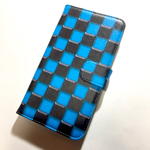 タイル柄 市松模様 ブロックチェック チェッカー No.4 ブルー 青ベース 全機種対応 スマホケース 手帳型ケース iPhoneケース Androidケース