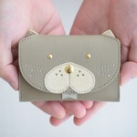 本革　猫型名刺入れ　mon　｜グレージュ｜