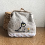 ねこ　刺繍がま口　タンポポと…。【チャリティ】