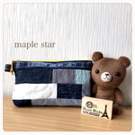 【SALE】☆いろいろ入ります♪パッチワーク デニムリメイクポーチ