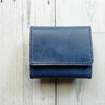 ミニ３つ折り財布（ネイビー） 手のひらサイズ 革小物 小銭入れ レザークラフト レザーウォレット