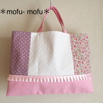 さわやかコットンレースのgirlyレッスンバッグ （ピンク）