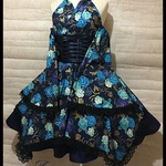 1点物＊着物風ホルターネックドレスセット★薔薇＆蝶/和柄/濃紺×ネイビー×黒レース(即納品)