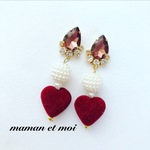 大ぶり♡ベロアハート×ビジューピアス(イヤリング)[bordeaux]