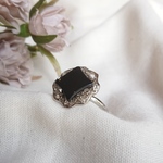 【再販】美しい透かしシルバー×ブラックスクエア アンティークボタンのシルバーリング💍