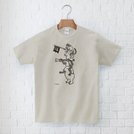 猫とカエルのTシャツ「ちからをあわせて」（ベージュグレー）男女兼用【受注生産・送料無料】