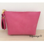 再販sale!♡ピンクのレザー ポーチ♡タッセル付き　本革/化粧ポーチに♡内ポケット有り