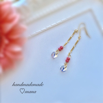 ♡クリスタルとコーラルピンクビーズのピアス❁イヤリング♡
